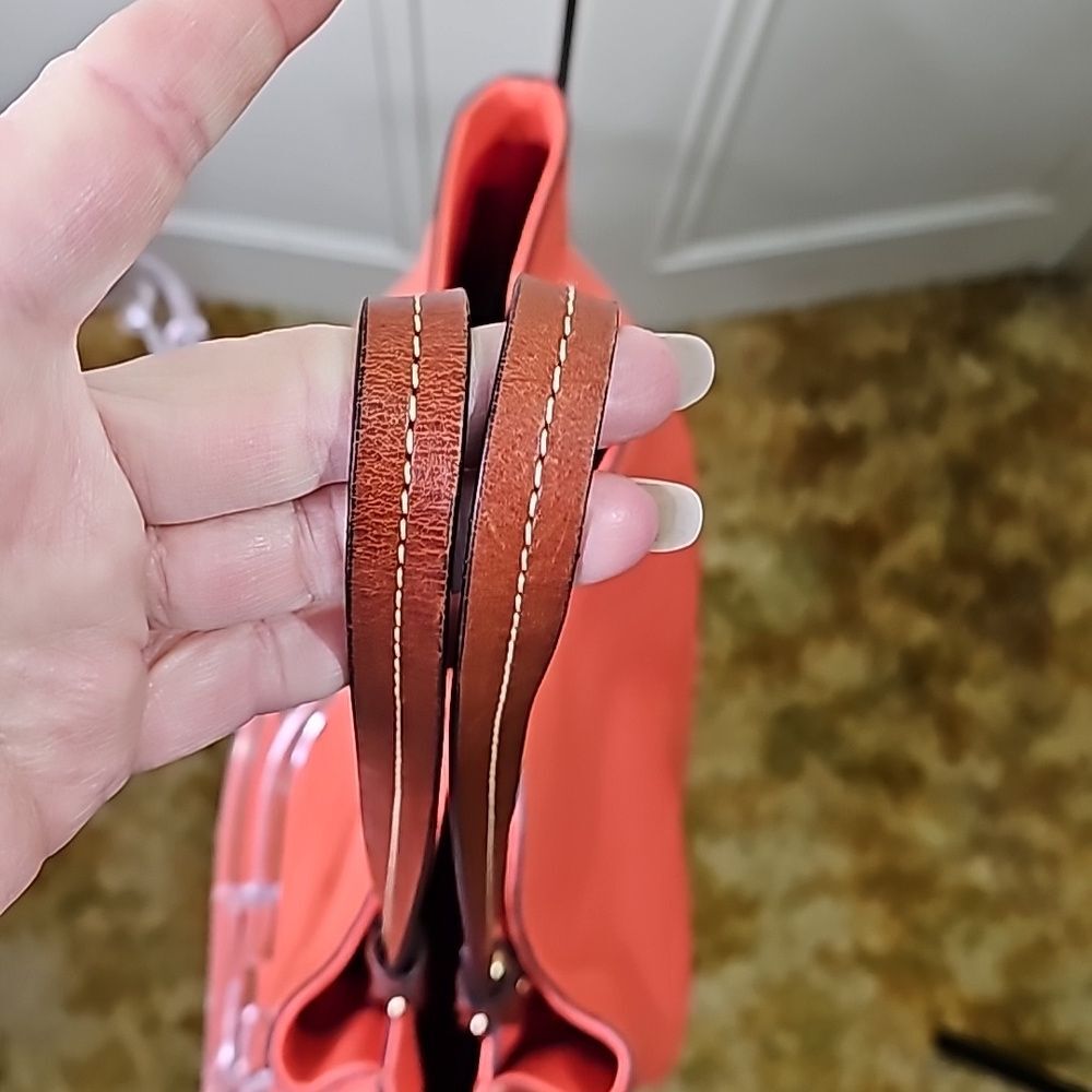 Dooney &Bourke Tote Shoulder Bag Leather Orange Goldtone Hardware 3 Compartments - Picture 4 of 16